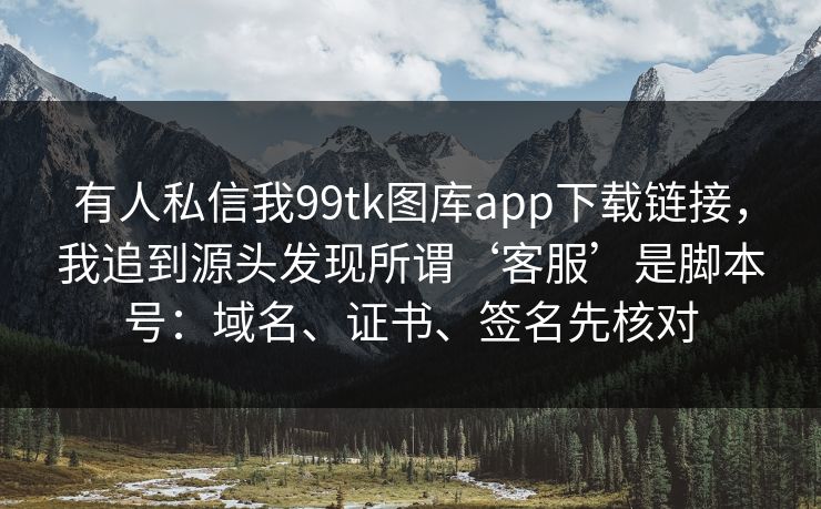 有人私信我99tk图库app下载链接，我追到源头发现所谓‘客服’是脚本号：域名、证书、签名先核对